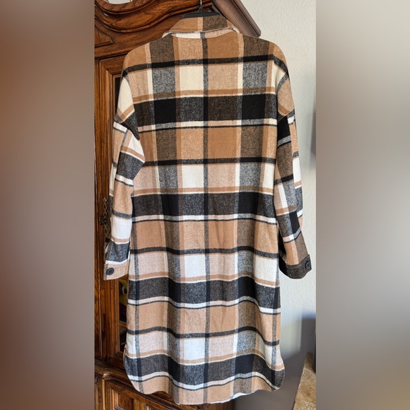 Women’s Plaid Shacket Brown/White/Gray Size Small - Picture 2 of 4